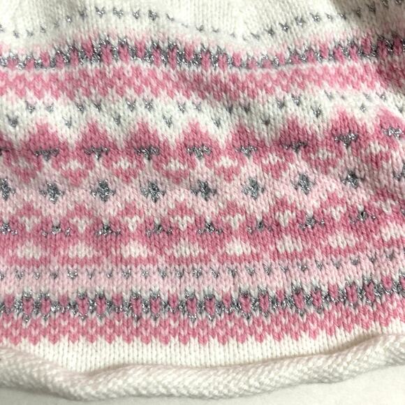 ❤️5/$25 SALE Fair Isle White Pink Cozy Knit Bow Button Long Sleeve Sweater Dress - Picture 5 of 8